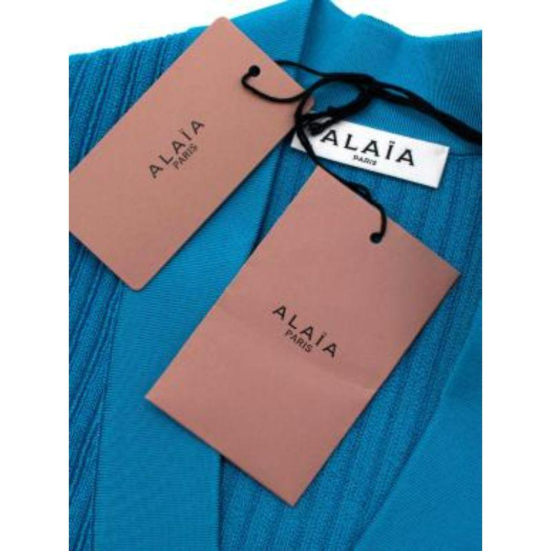 Alaia Blue Ribbed Knit Long Sleeved Mini Dress For Sale 1