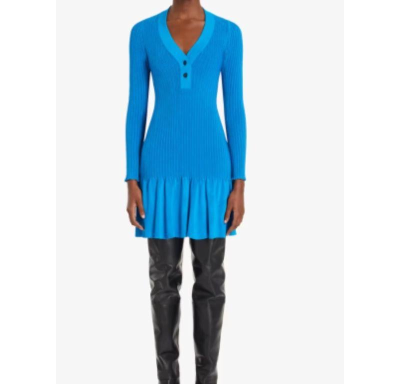 Alaia Blue Ribbed Knit Short Dress In Excellent Condition For Sale In London, GB