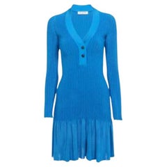 Alaia Blue Ribbed Knit Short Dress