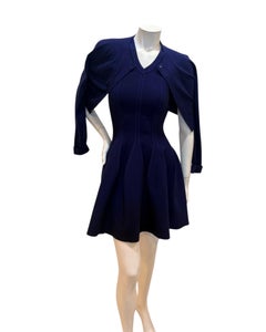 Alaïa Blue Sculpted Knit Fit-and-Flare Dress with Matching Cropped Cardigan IT38