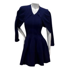 Alaïa Blue Sculpted Knit Fit-and-Flare Dress with Matching Cropped Cardigan IT38