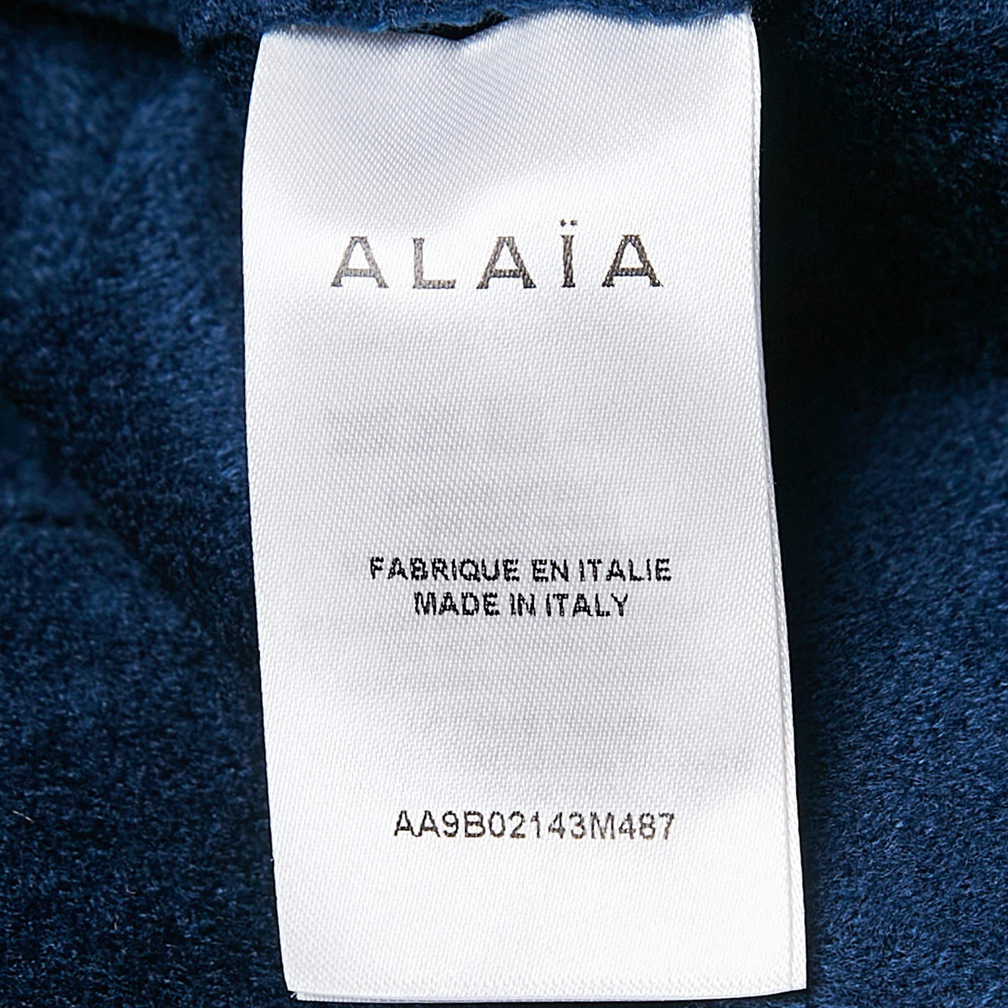  Alaia Blue Stretch Velvet High Neck Bodysuit S Pour femmes 