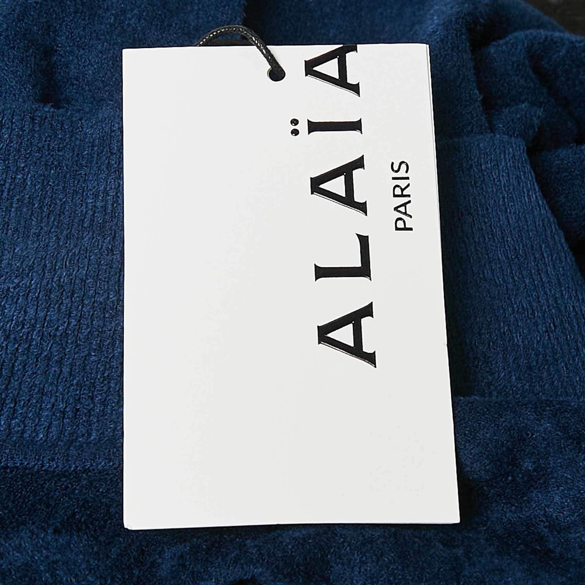 Alaia Blue Stretch Velvet High Neck Bodysuit S 2