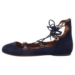 Alaia Blue Suede Lace up Ballet Flats Size 37