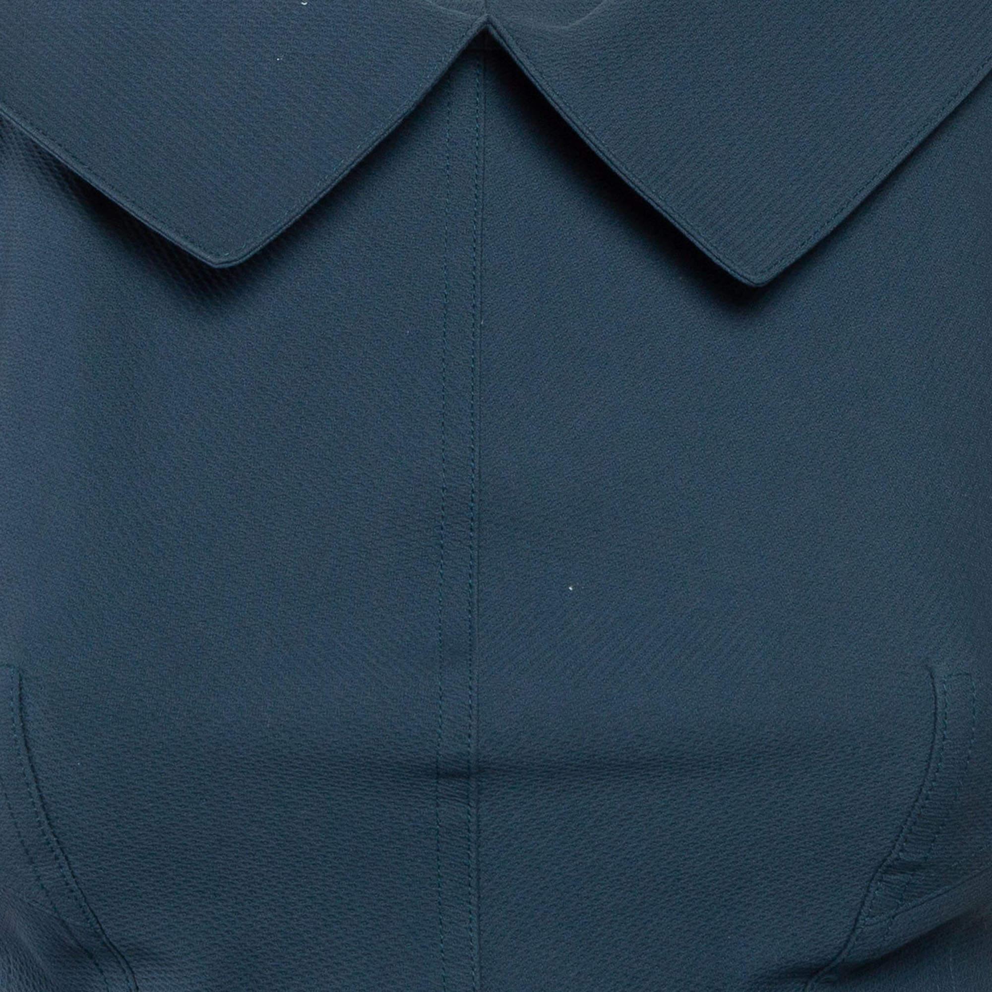 Alaia Blue Textured Cotton Collar Detail Mini Skater Dress M In Good Condition In Dubai, Al Qouz 2