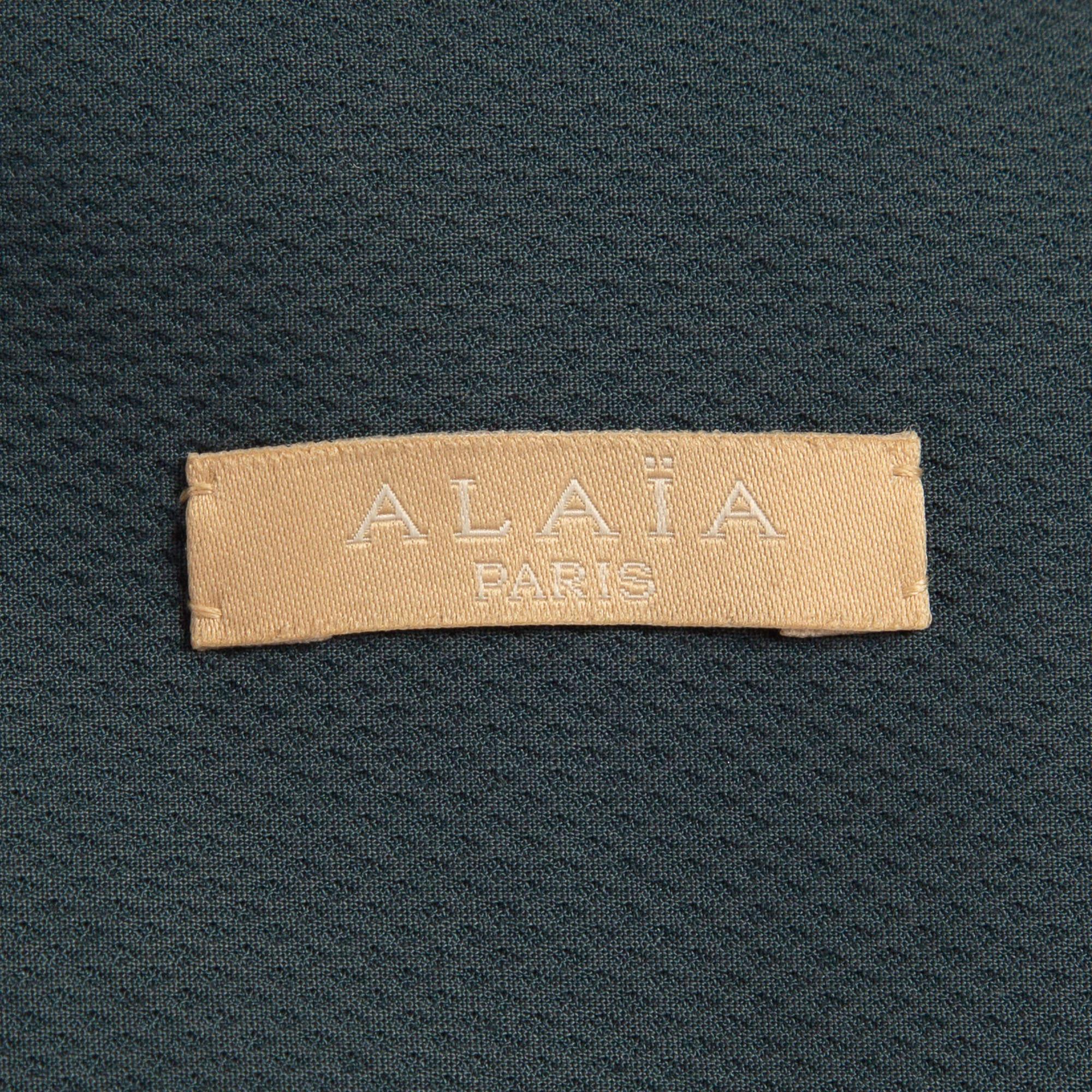 Women's Alaia Blue Textured Cotton Collar Detail Mini Skater Dress M