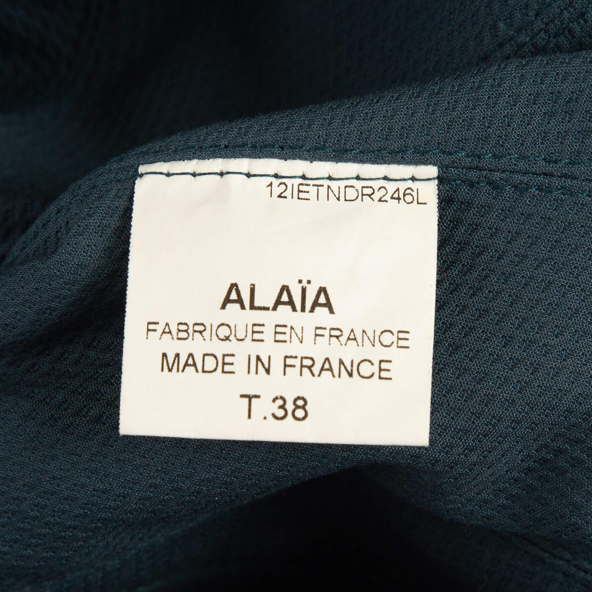 Alaia Blue Textured Cotton Collar Detail Mini Skater Dress M 1