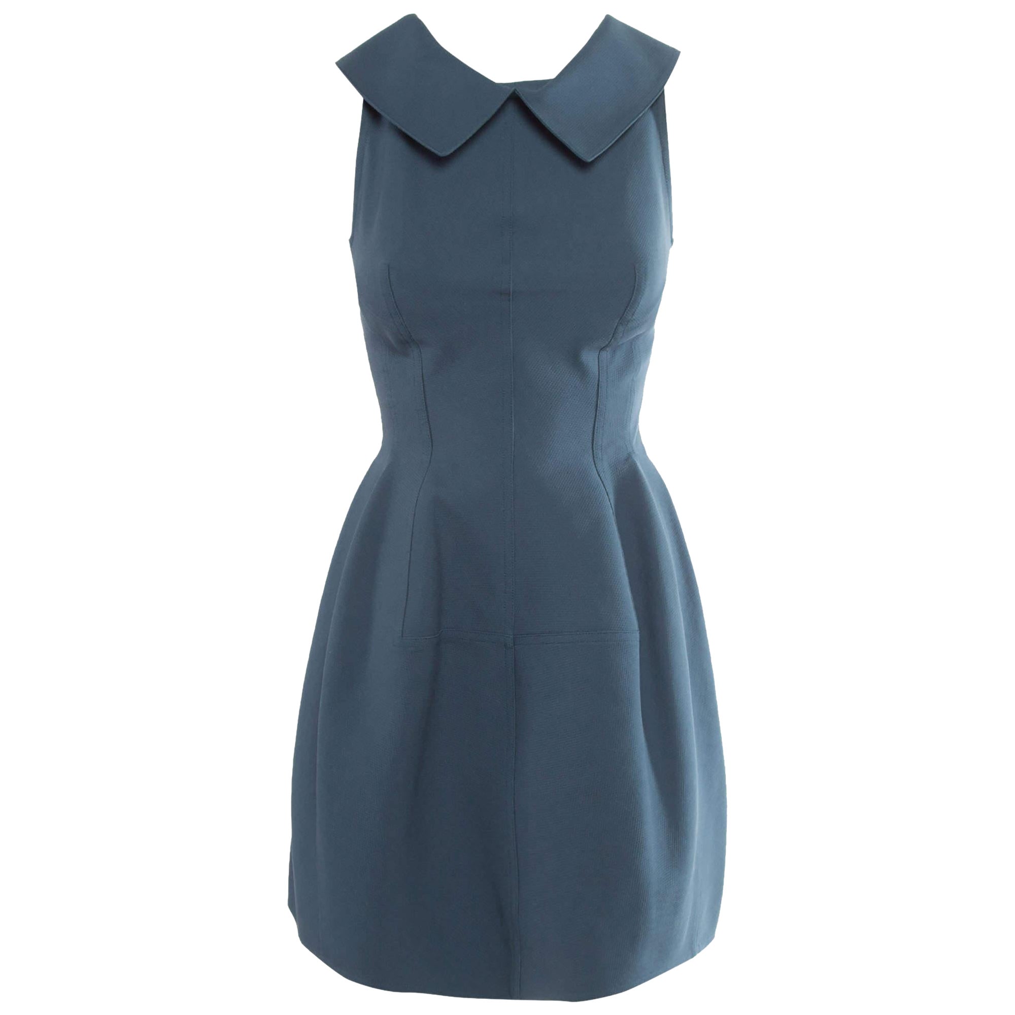 Alaia Blue Textured Cotton Collar Detail Mini Skater Dress M