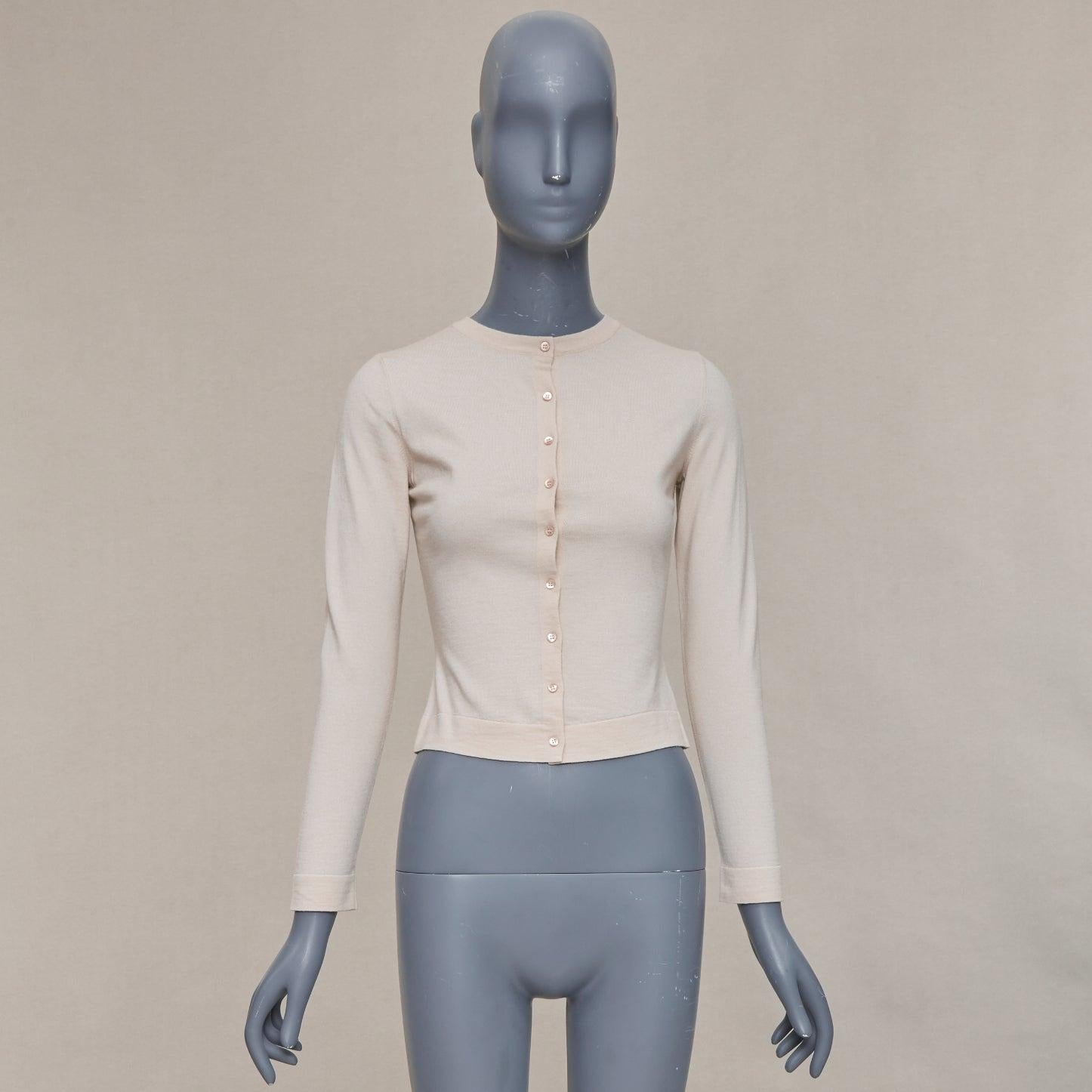 ALAIA blush beige mezcla de lana virgen mini botones chaqueta de punto clásica FR36 S en venta 5
