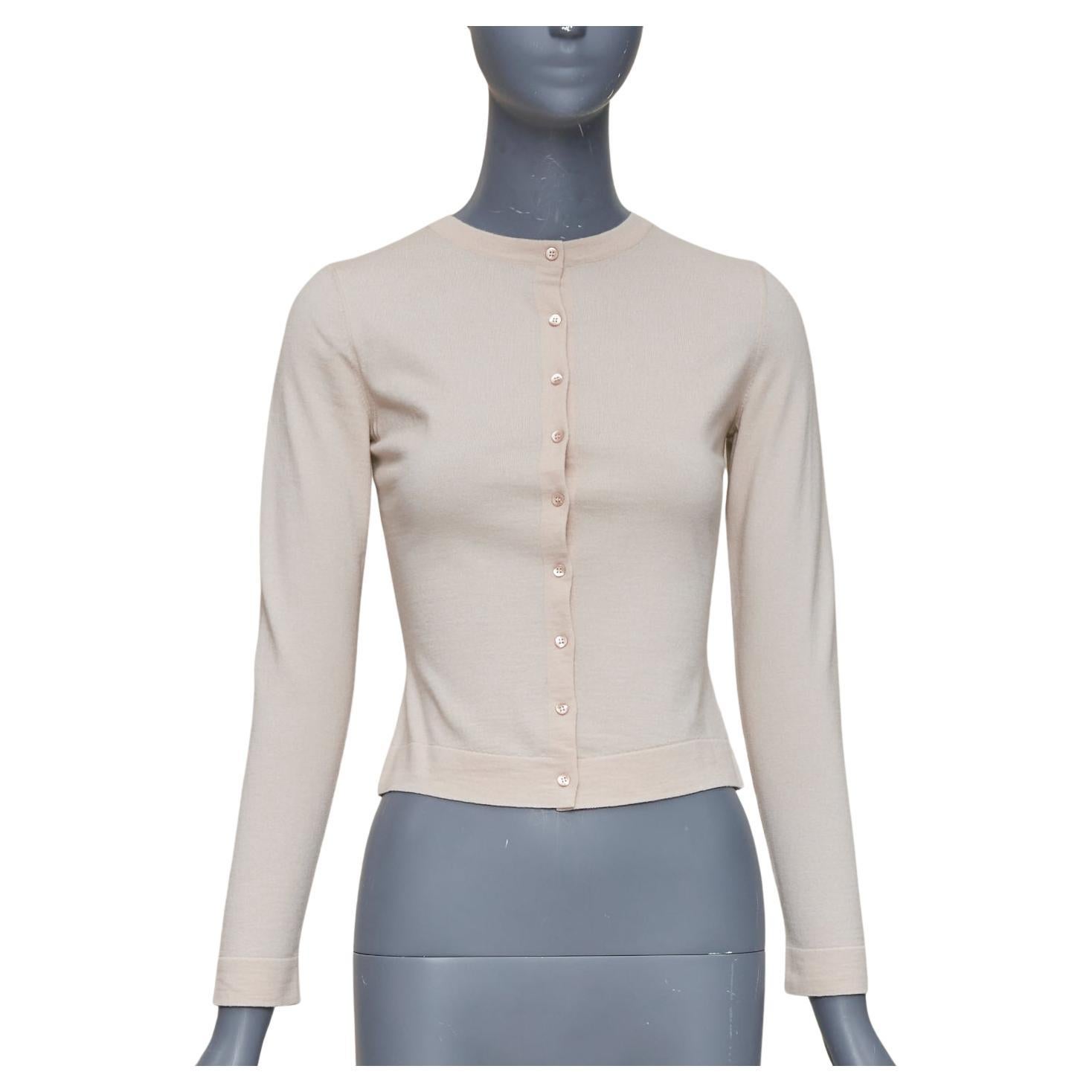 ALAIA blush beige mezcla de lana virgen mini botones chaqueta de punto clásica FR36 S