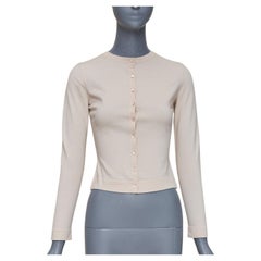 ALAIA blush beige mezcla de lana virgen mini botones chaqueta de punto clásica FR36 S