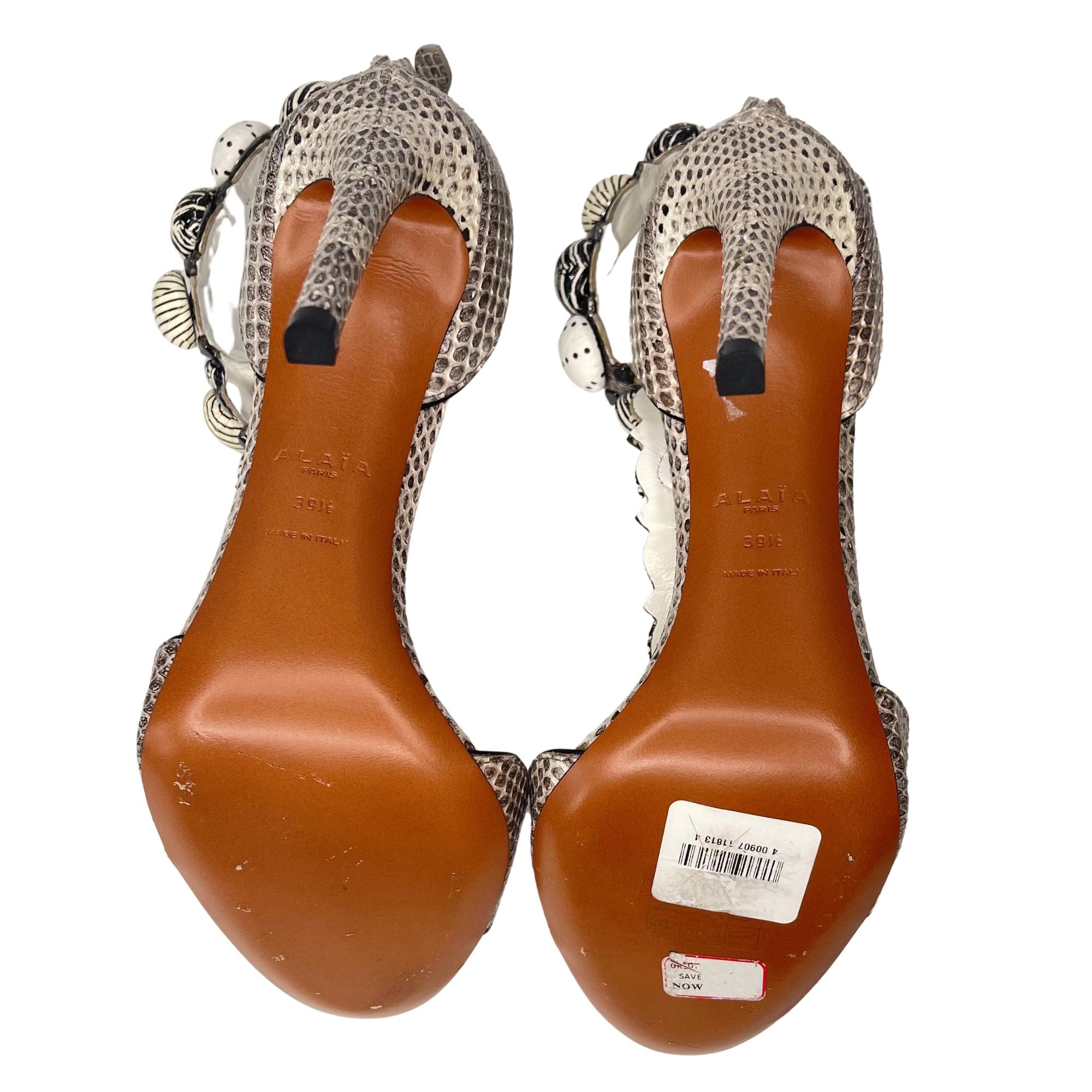 Alaia Bombe T Strap Snakeskin White And Black Sandal Heels (EU 39.5) For Sale 1