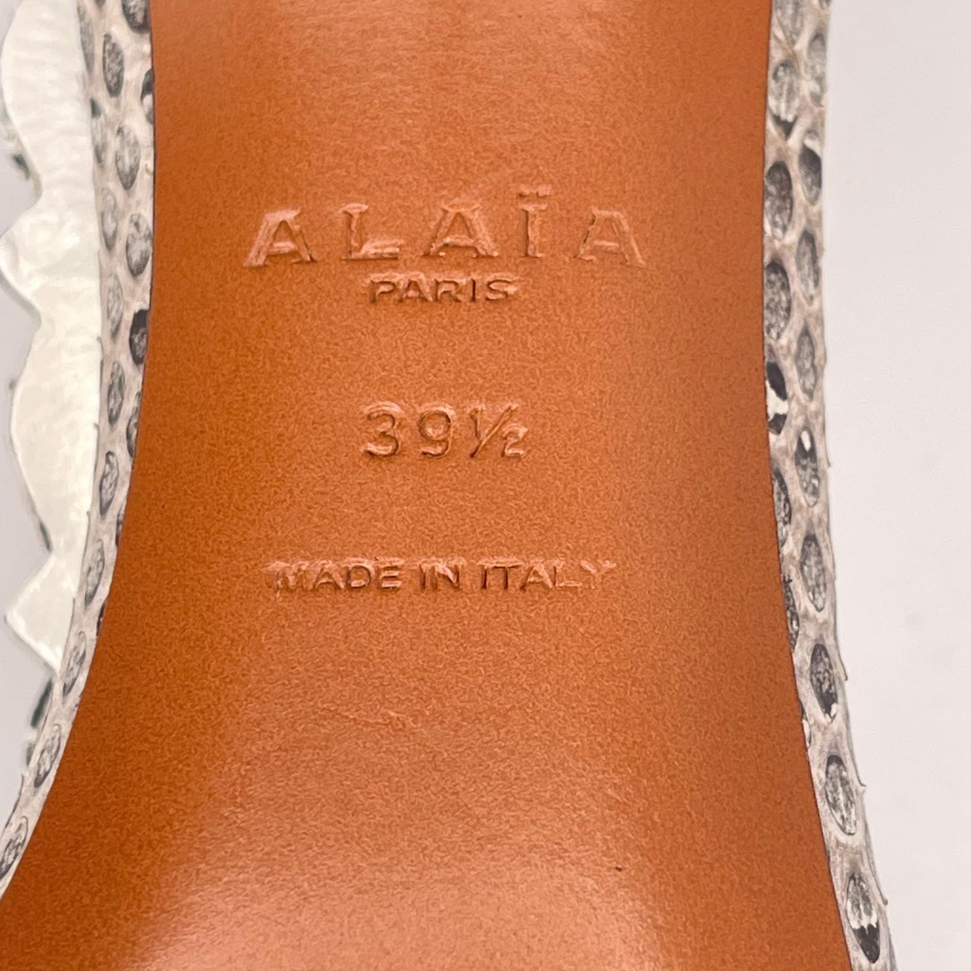 Alaia Bombe T Strap Snakeskin White And Black Sandal Heels (EU 39.5) For Sale 2