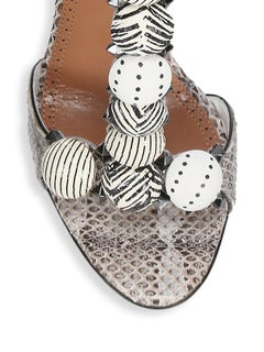Alaia Bombe T Strap Snakeskin White & Black Sandal Heels (39.5 EU)