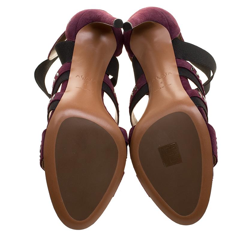 Alaia Bordeaux Studded Suede Cross Strap Peep Toe Sandals Size 41 1