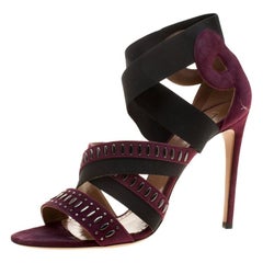 Alaia Bordeaux Studded Suede Cross Strap Peep Toe Sandals Size 41