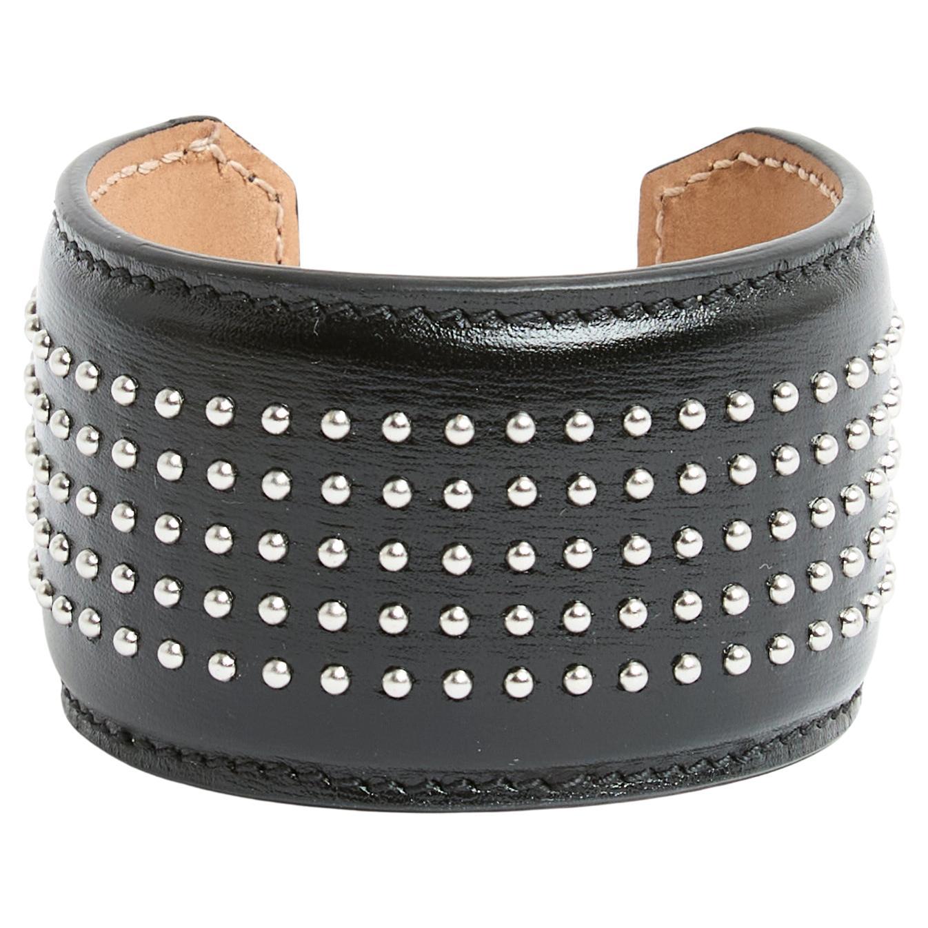 Alaïa Bracelet Black Leather Silver Snails Cuff