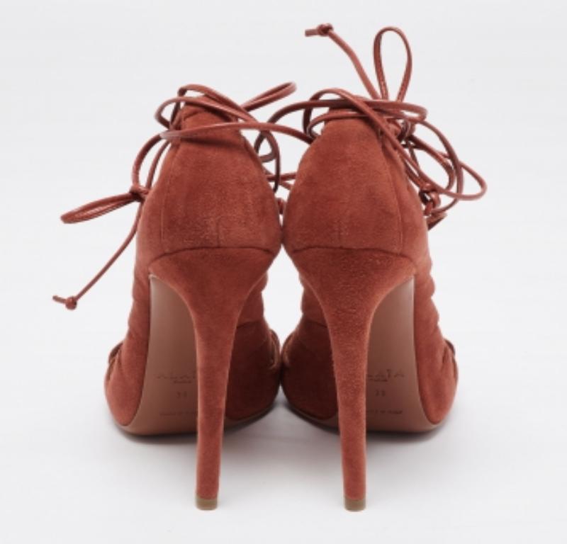 Alaia Brick Brown Suede Cut-Out Peep-Toe Ankle-Tie Sandals Size 39 For Sale 2