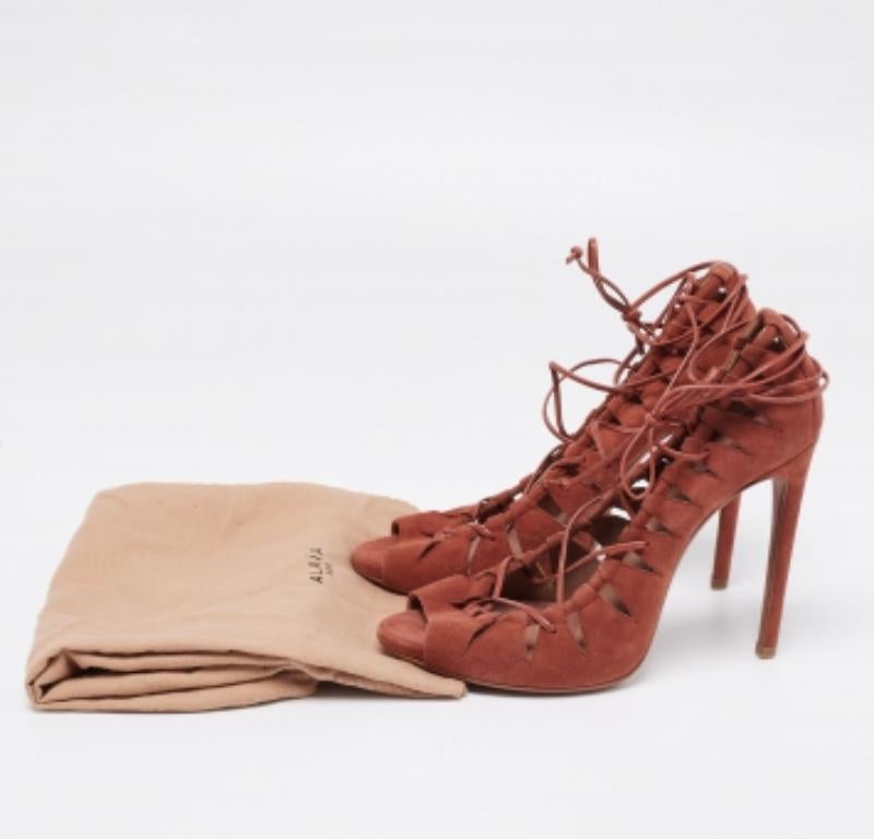 Alaia Brick Brown Suede Cut-Out Peep-Toe Ankle-Tie Sandals Size 39 For Sale 5