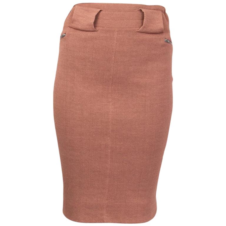ALAIA brick red linen Knit Pencil Skirt S For Sale