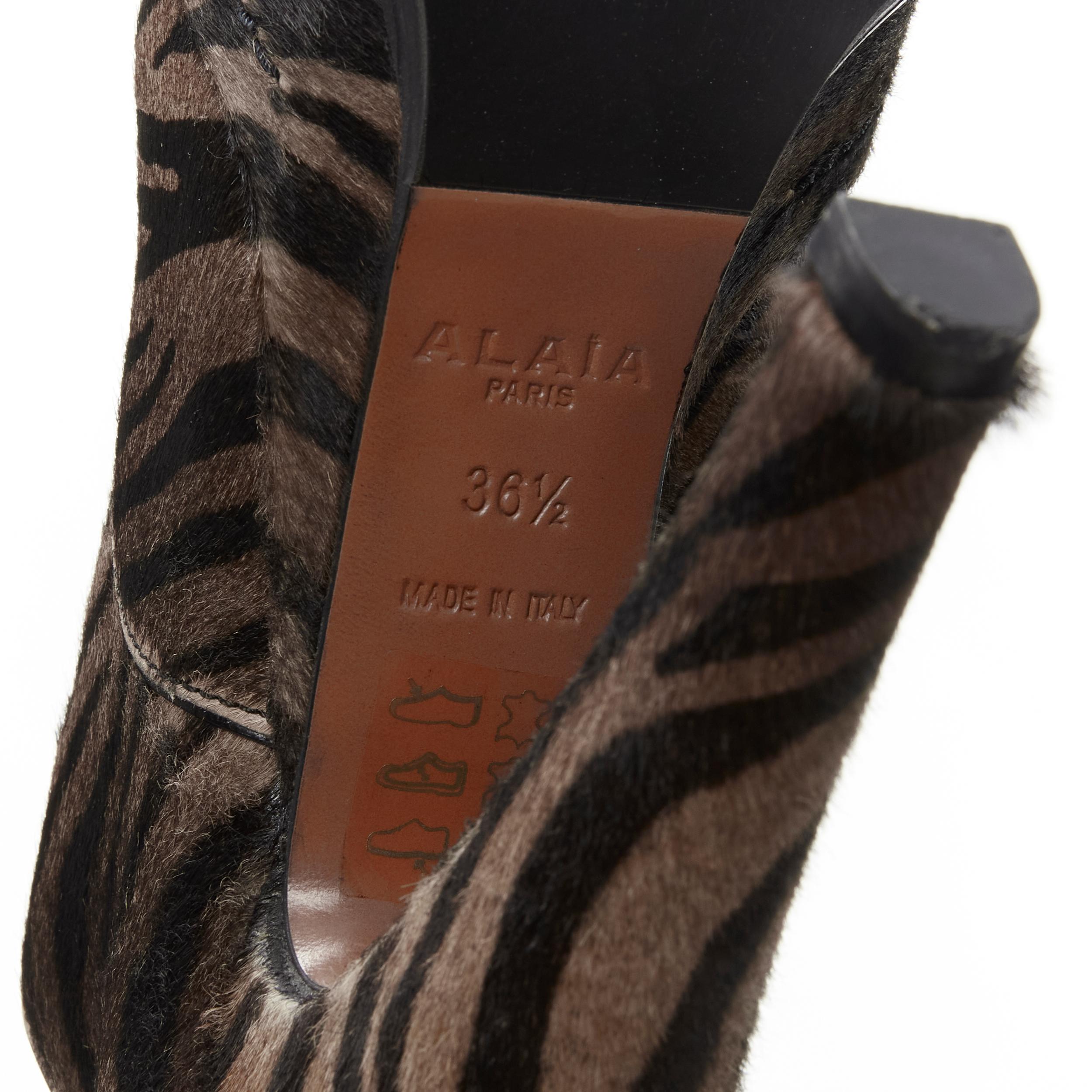 ALAIA brown black zebra stripe fur leather truck sole ankle bootie EU36.5 For Sale 3