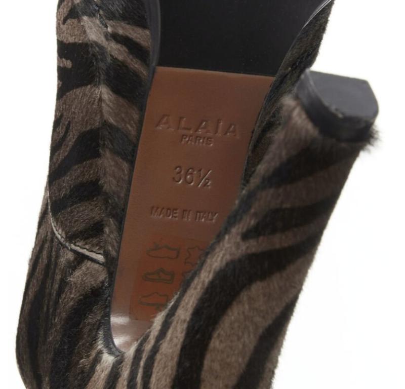 ALAIA brown black zebra stripe fur leather truck sole ankle bootie EU36.5 For Sale 6