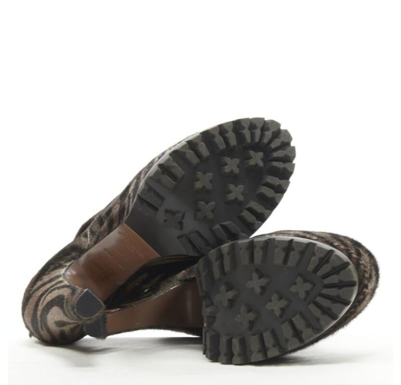 ALAIA brown black zebra stripe fur leather truck sole ankle bootie EU36.5 For Sale 7