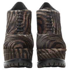 ALAIA brown black zebra stripe fur leather truck sole ankle bootie EU36.5