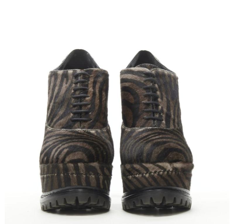 Black ALAIA brown black zebra stripe fur leather truck sole ankle bootie EU36.5 For Sale