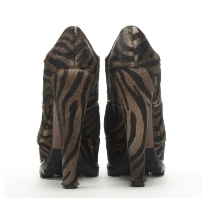 Women's ALAIA brown black zebra stripe fur leather truck sole ankle bootie EU36.5 For Sale