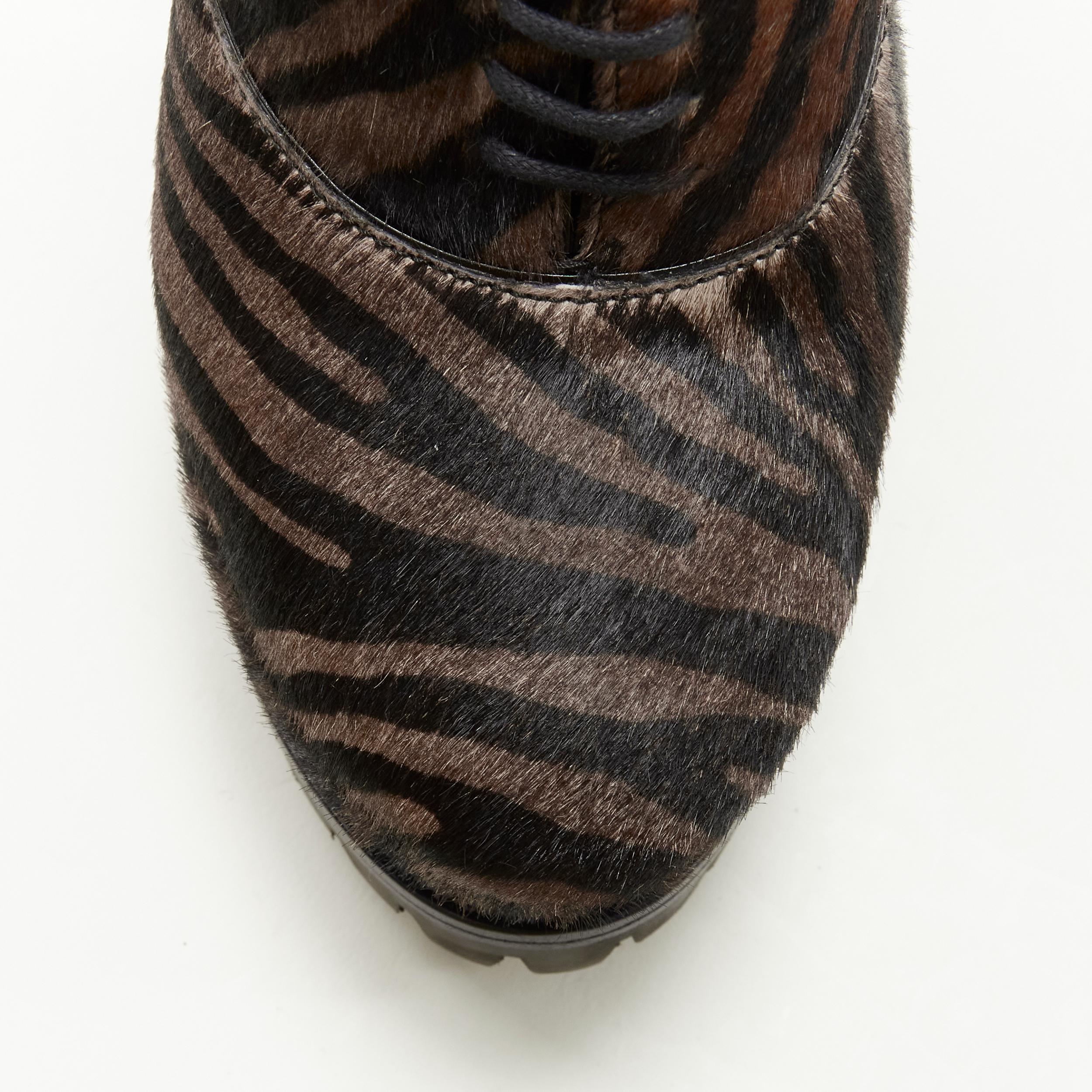 Black ALAIA brown black zebra stripe fur leather truck sole ankle bootie EU36.5 For Sale