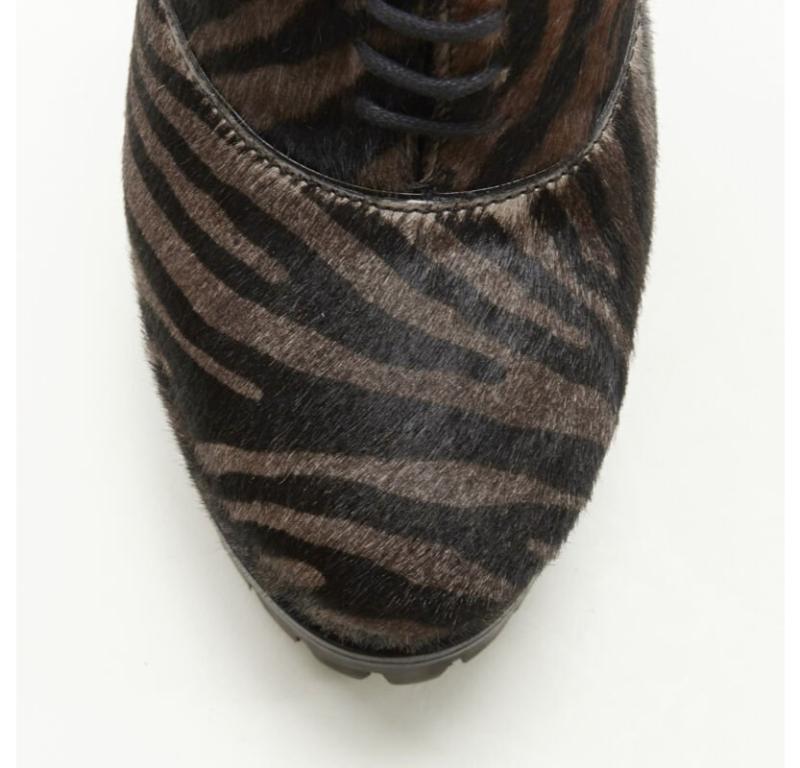 ALAIA brown black zebra stripe fur leather truck sole ankle bootie EU36.5 For Sale 1