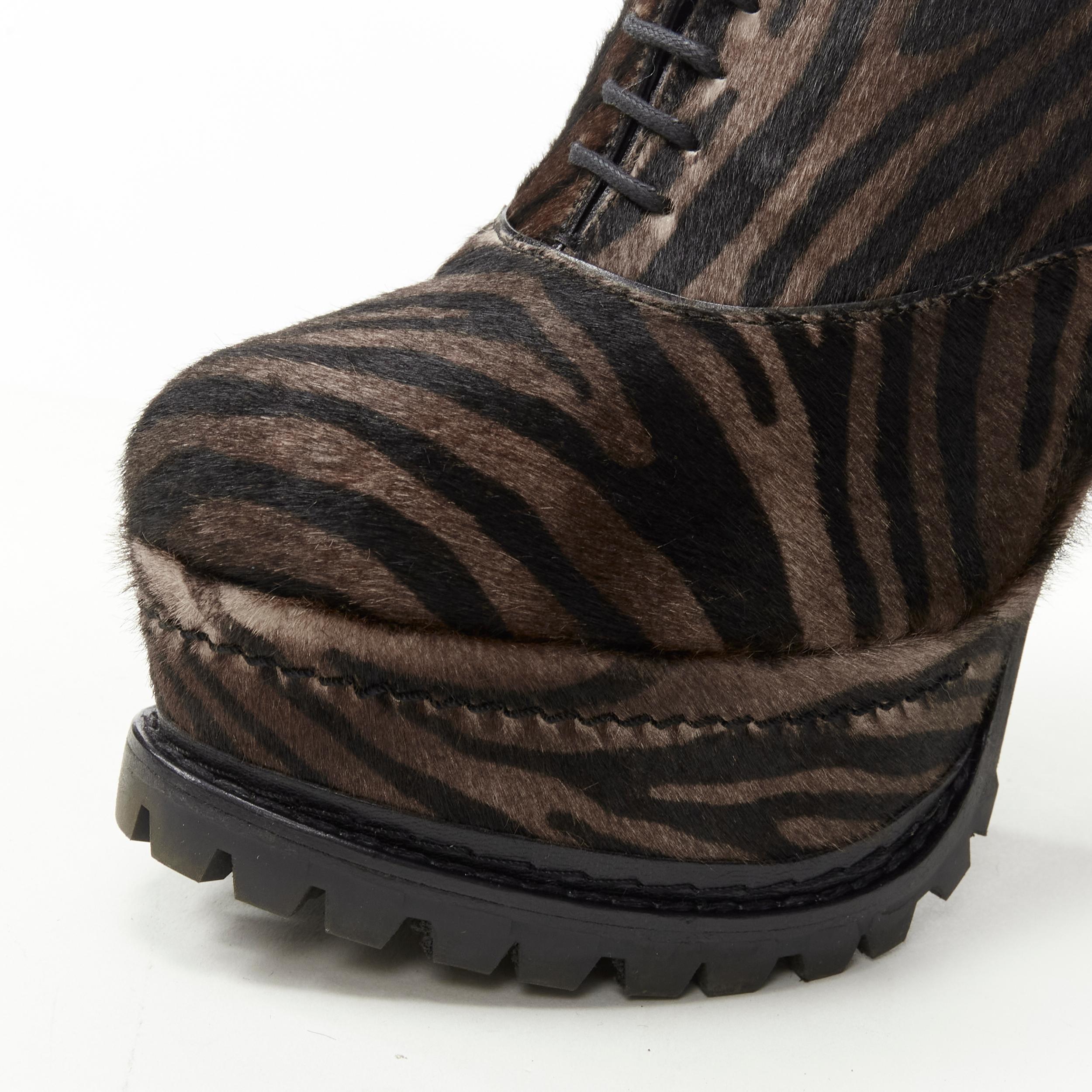 ALAIA brown black zebra stripe fur leather truck sole ankle bootie EU36.5 In Excellent Condition For Sale In Hong Kong, NT