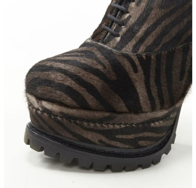 ALAIA brown black zebra stripe fur leather truck sole ankle bootie EU36.5 For Sale 2