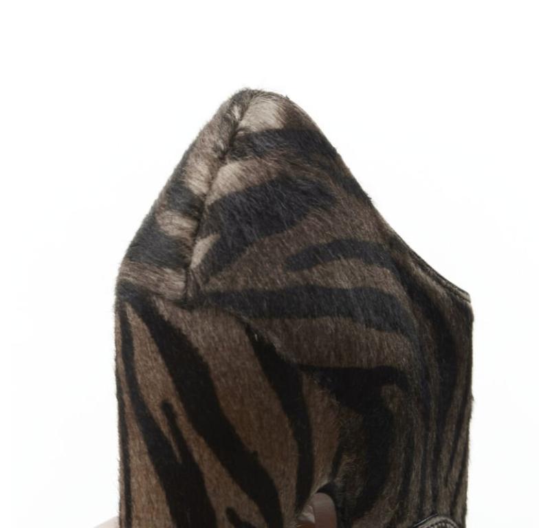 ALAIA brown black zebra stripe fur leather truck sole ankle bootie EU36.5 For Sale 4