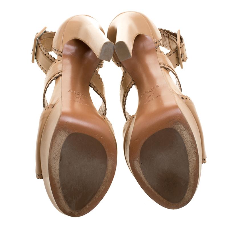 Alaia Brown Leather Platform Sandals Size 39.5 2