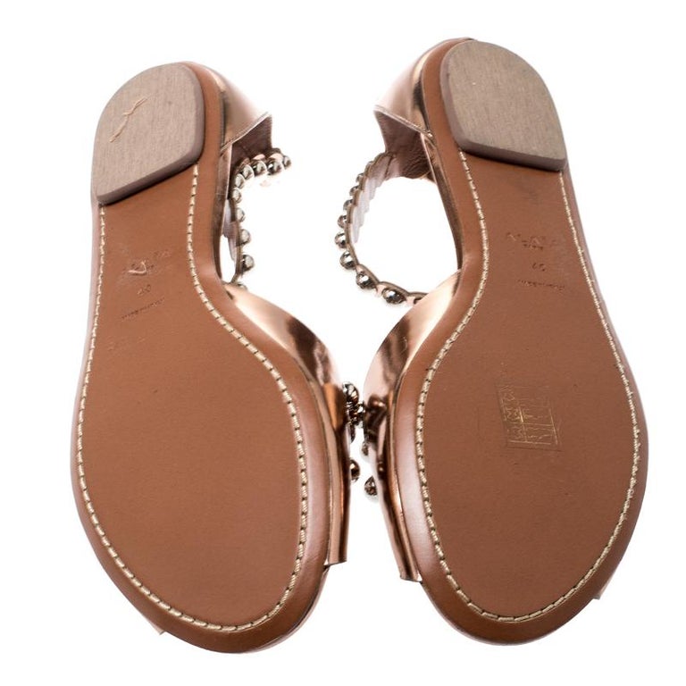 Alaia Brown Leather Studded T Strap Flat Sandals Size 40 For Sale at ...