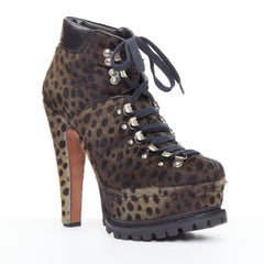 ALAIA brown leopard calf hair lug sole platform booties EU37