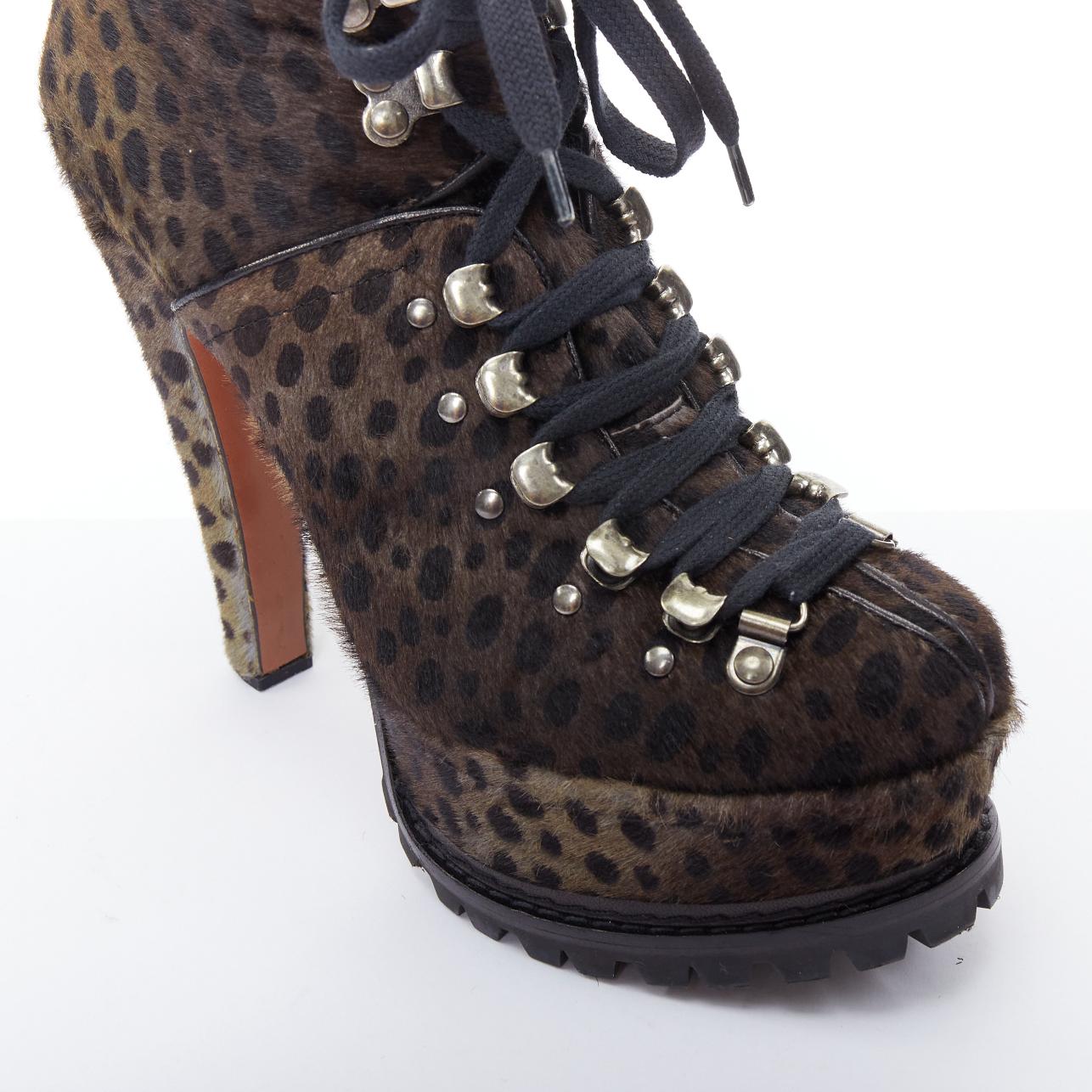 ALAIA brown leopard calf hair lug sole platform booties EU37 2