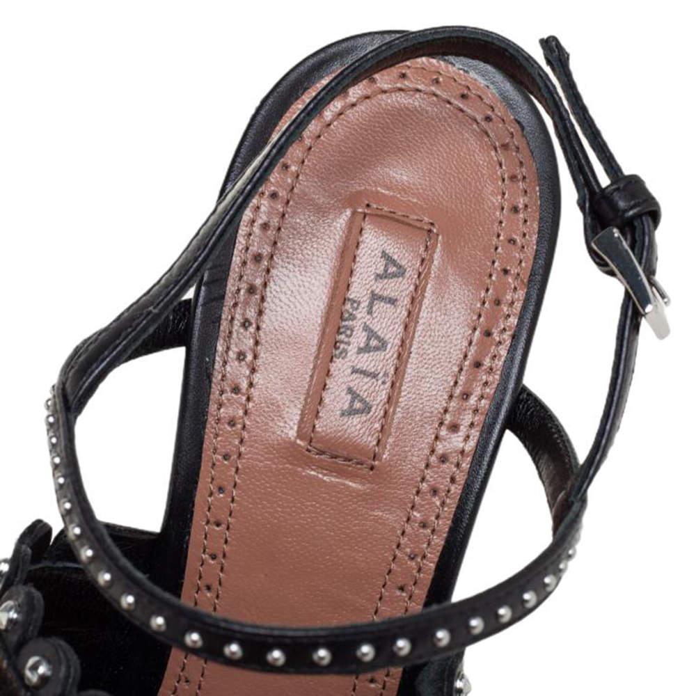Alaia Brown Leopard Print Calf Hair And Black Studded Leather Sandals Size 37 3