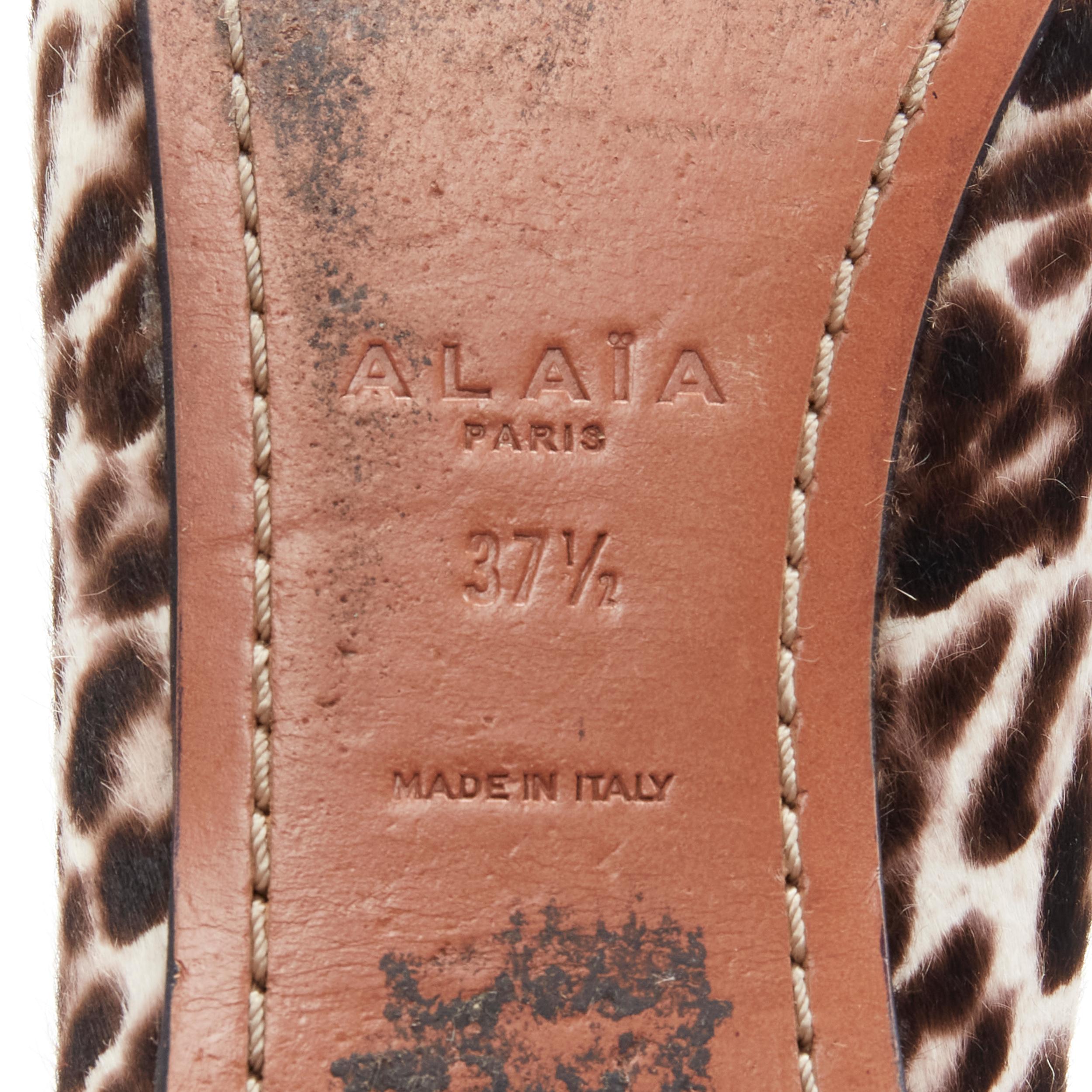 ALAIA brown leopard spot print pony hair black bow trim ballet flats EU37.5 2