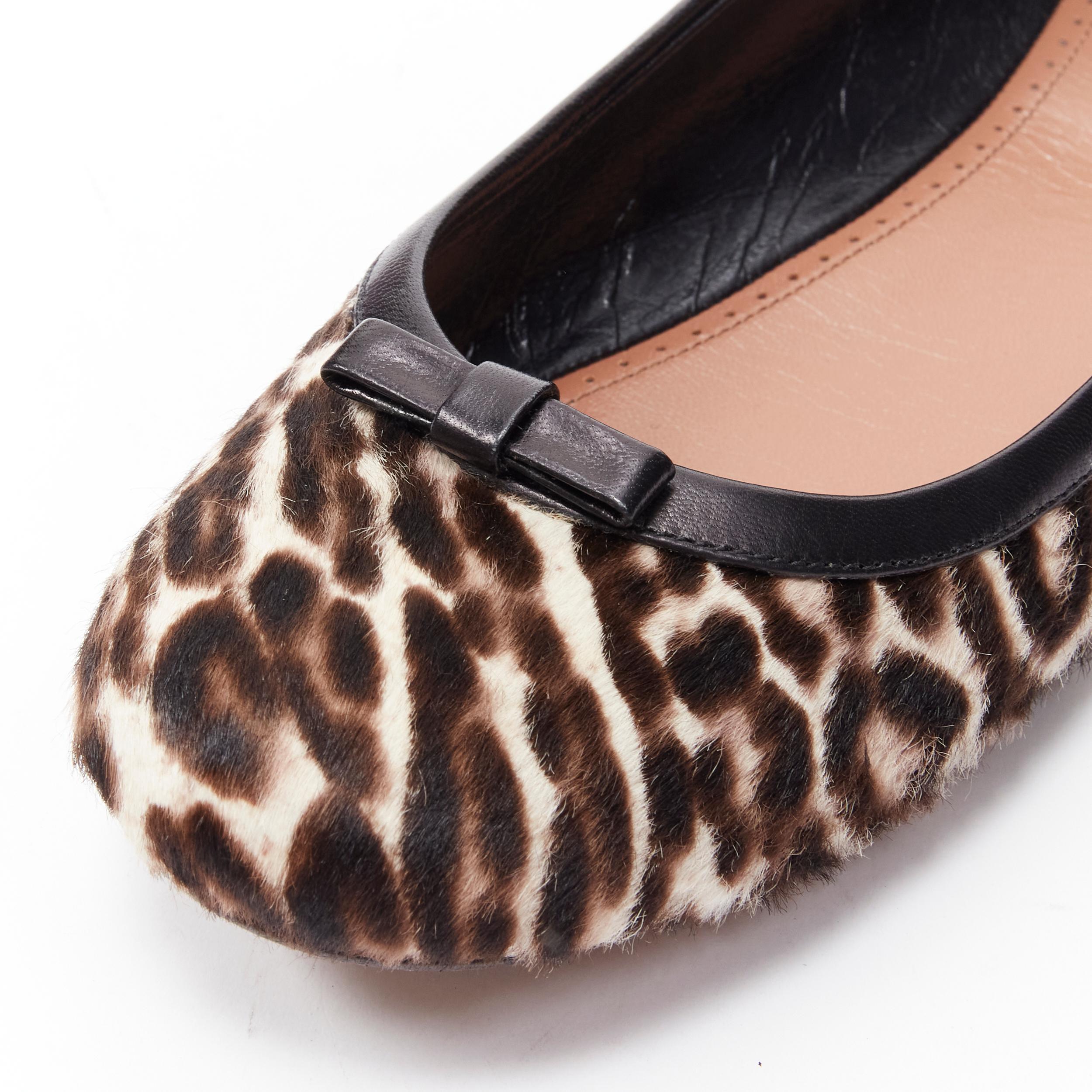 ALAIA brown leopard spot print pony hair black bow trim ballet flats EU37.5 In Excellent Condition In Hong Kong, NT