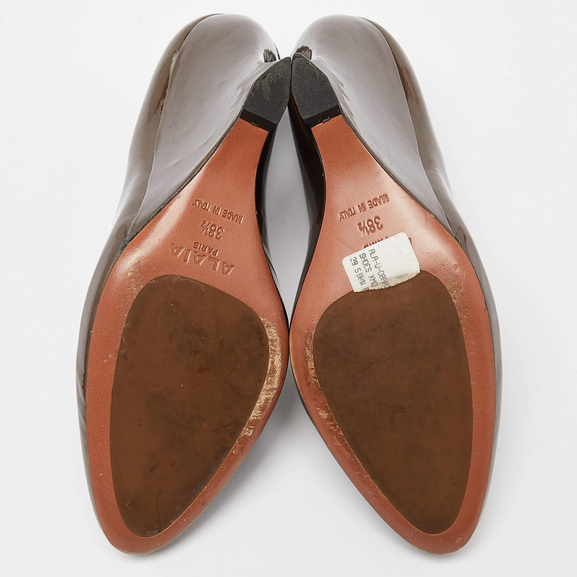Alaia Brown Patent Leather Wedge Pumps Size 38.5 2