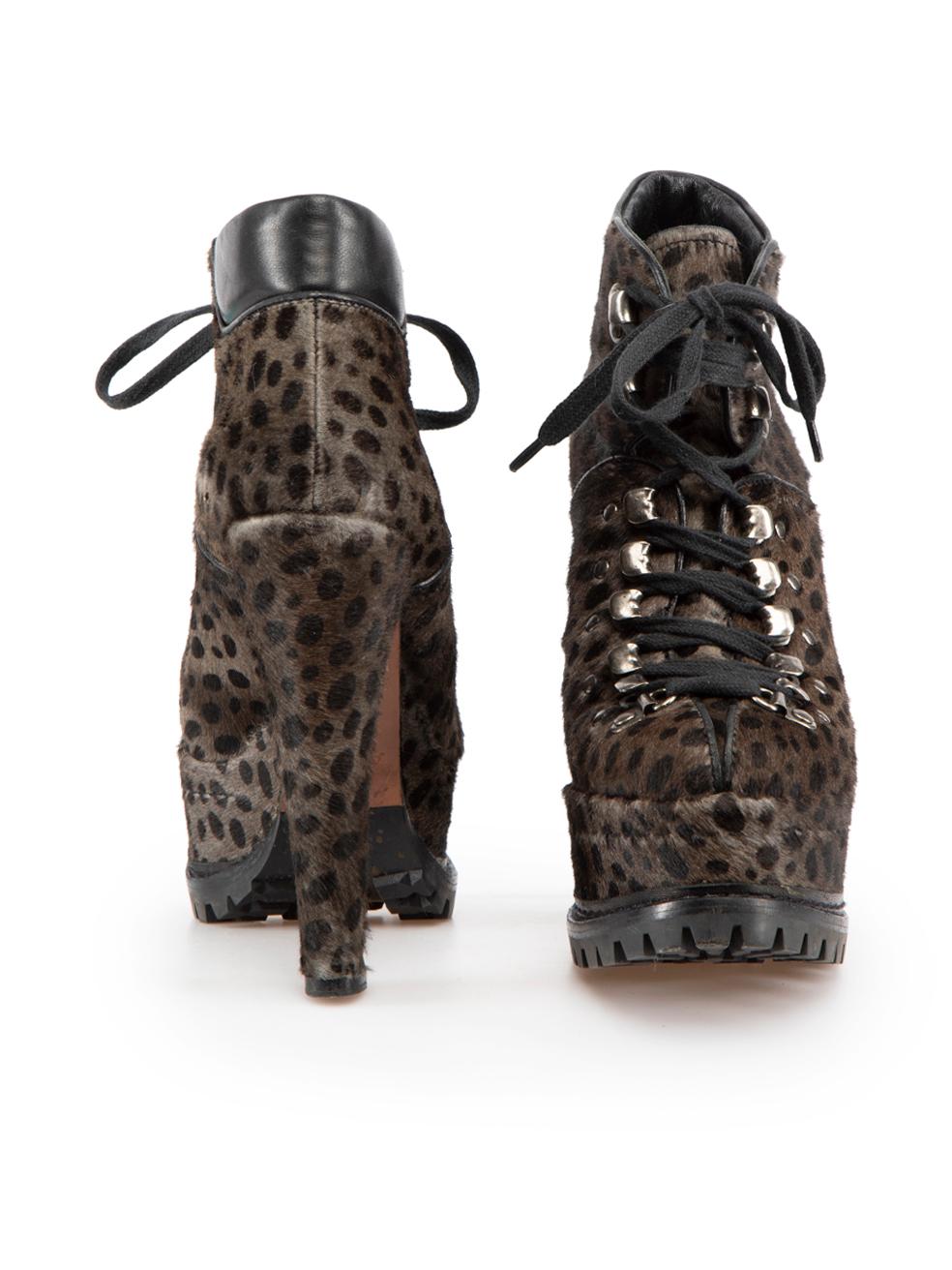 Alaïa Brown Pony Hair Animal Print Platform Boots Size IT 36.5 In Good Condition For Sale In London, GB