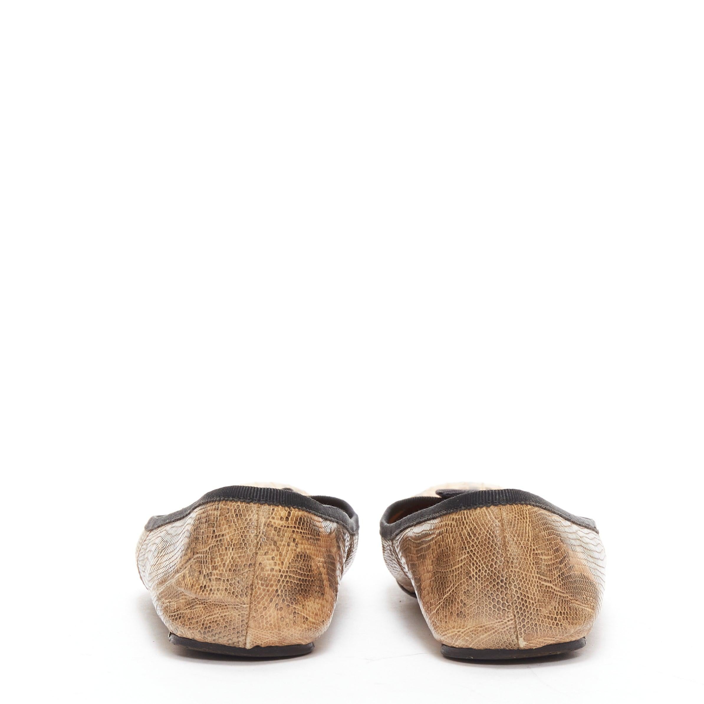 ALAIA chaussures ballerines en cuir marron écaillé avec nœud noir EU37 Pour femmes en vente