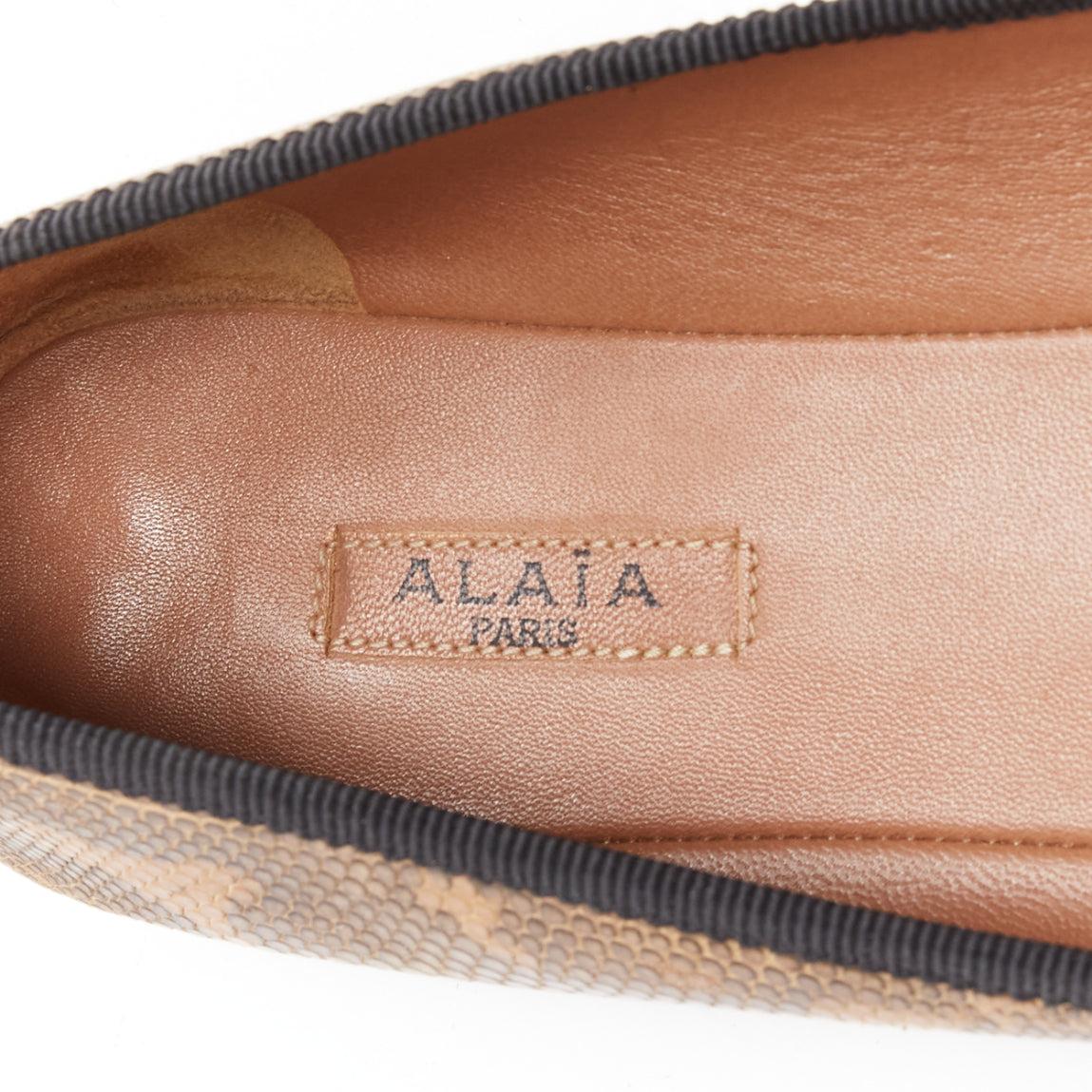 ALAIA brown scaled leather black bow trim ballerina flats shoes EU37 For Sale 4