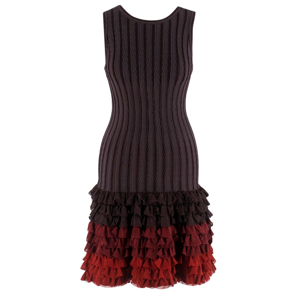 Alaia Brown Stretch Knit Mini Ruffled Mini Dress - Size US 4 For Sale ...