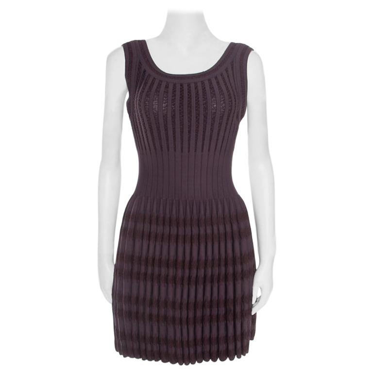 Alaia Brown Stretch Knit Paneled Fit and Flare Dress M