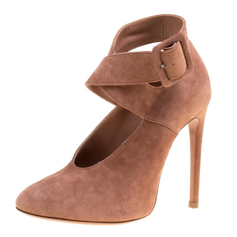 Alaia Brown Suede Cross Ankle Strap Platform Pumps Size 37.5 For Sale at 1stDibs
