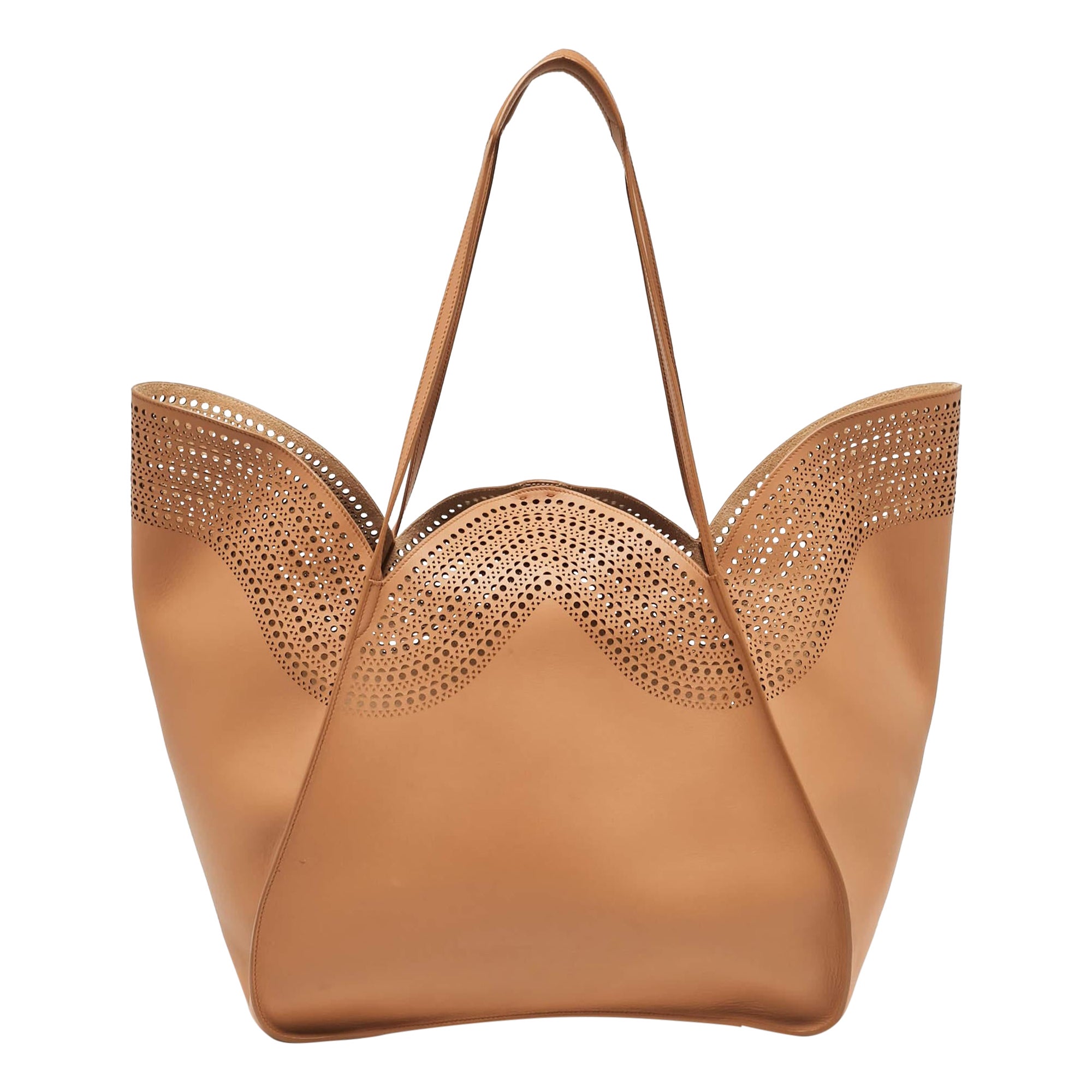 Alaia Brown Vienne Laser Cut Leather Large Lili Tote